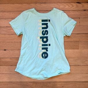 Quick Dri Girls Size 10/12 Cotton T-shirt, “Inspire,” logo.  Mint Green